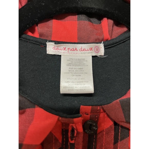 Deux Par Deux Buffalo Plaid Girls Dress Size 8 Bubbled Hem Red and‎ Black - Picture 3 of 7